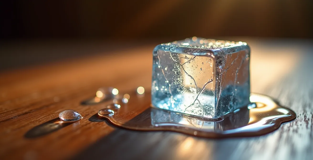 Cubetto di ghiaccio che si scioglie come metafora dell'inflazione sui risparmi