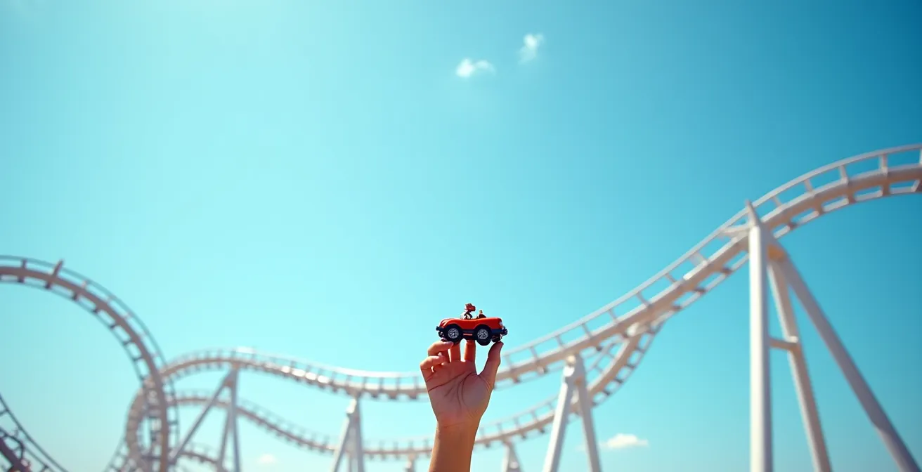 Metafora visiva delle montagne russe per rappresentare la volatilità dei mercati