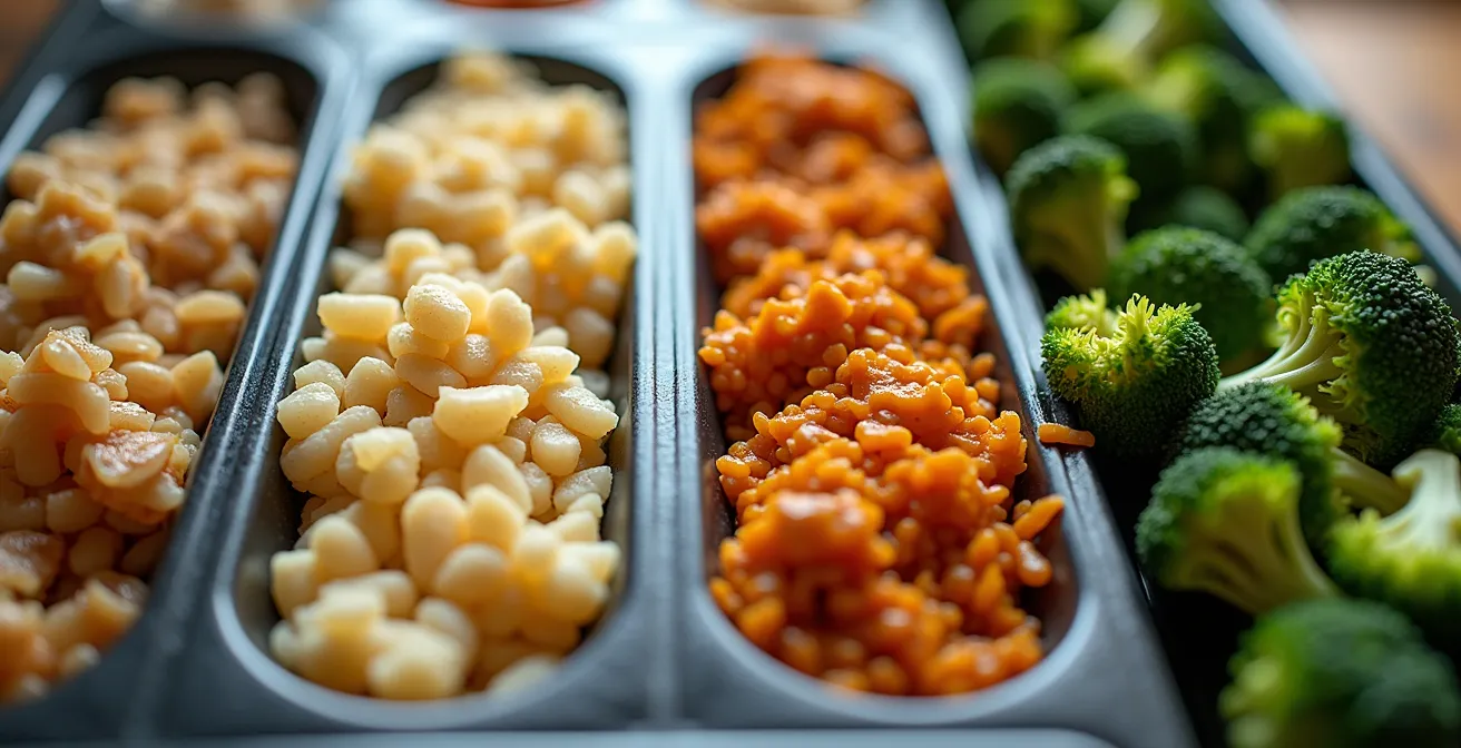 Calendario settimanale con pasti diversificati per giorni di allenamento e riposo