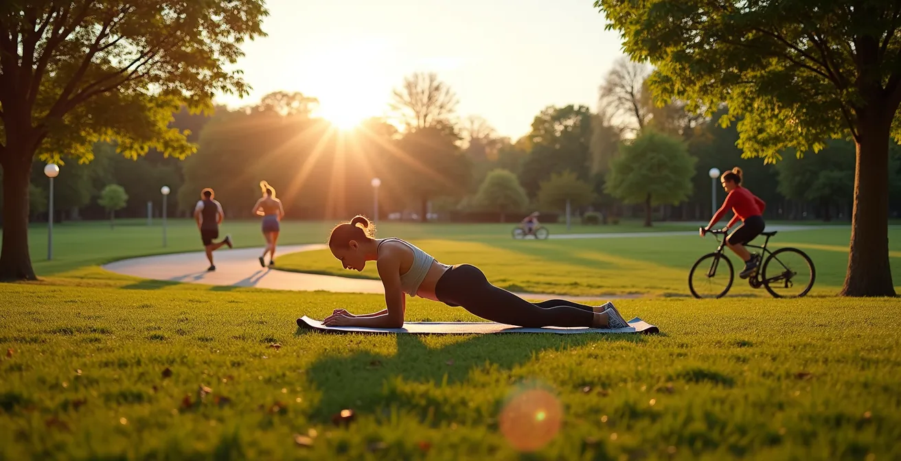 Illustrazione della piramide dell'attività fisica con persone che svolgono diversi esercizi