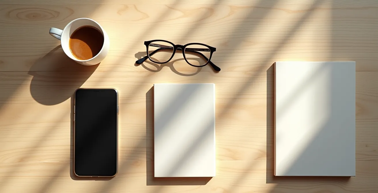 Vista dall'alto di un tavolo con smartphone e documenti bancari in un ambiente domestico sicuro