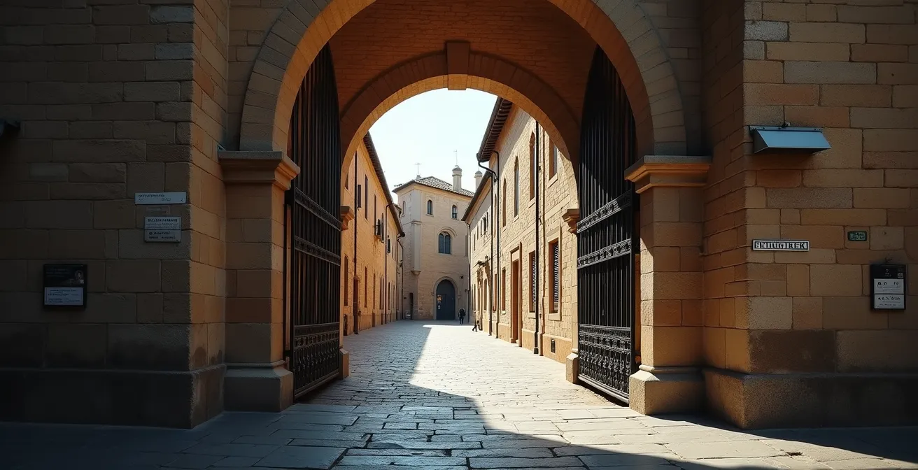 Cartello ZTL all'ingresso di un borgo medievale umbro con telecamera di controllo varchi