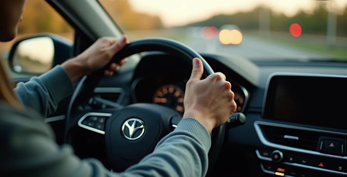 Vista dall'alto di un'auto che sorpassa con ACC attivo